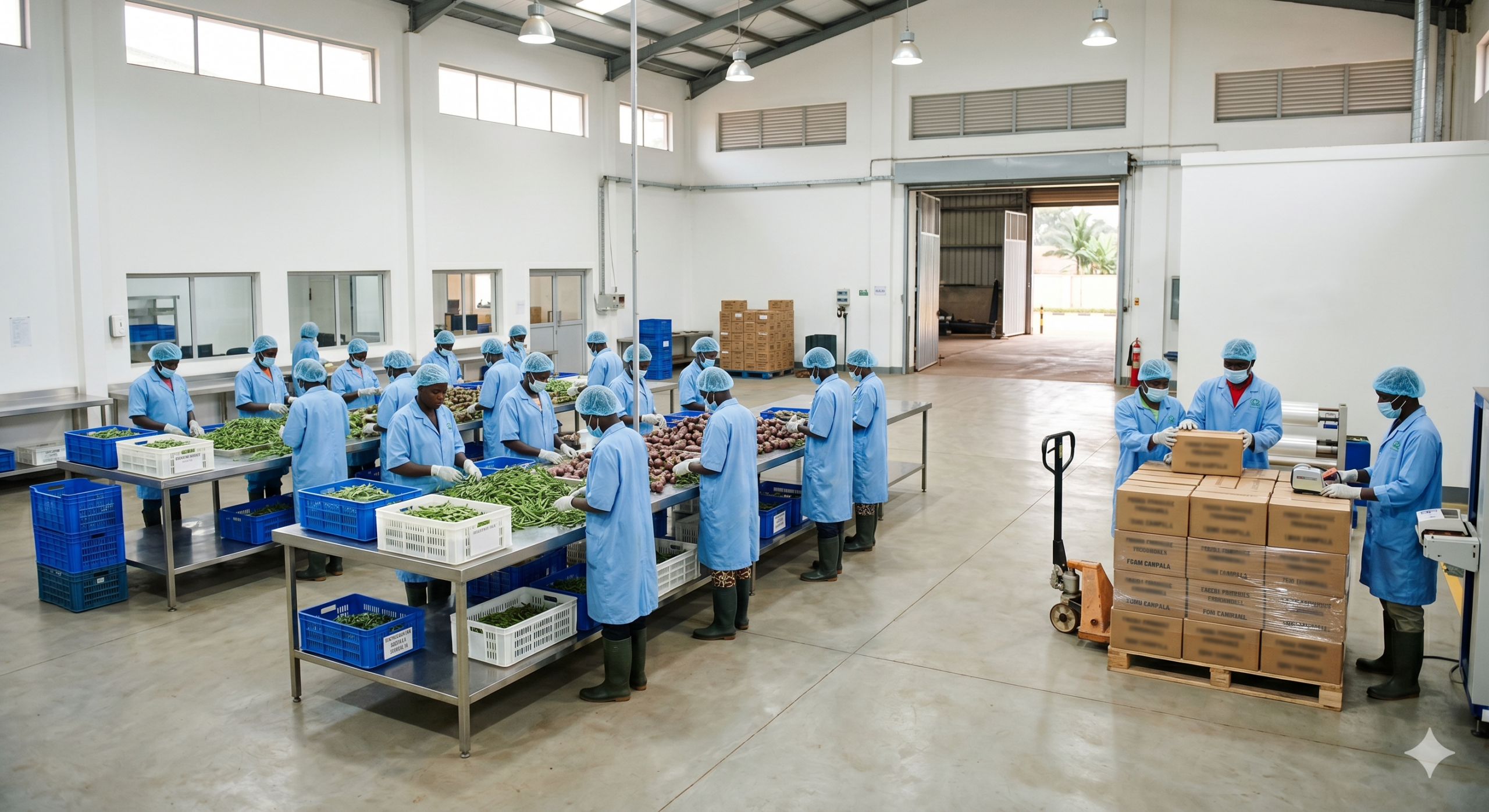 Modern quality-control lab in the Kampala packhouse, with moisture meters and brix analysis equipment.